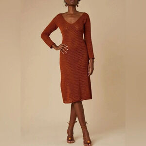 NWT Savannah Morrow Winona Open Knit Pima Cotton Midi Dress in Terracotta XXS